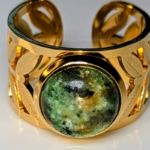 Green stone and Leaf cuff ring