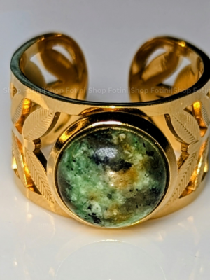 Green stone and Leaf cuff ring