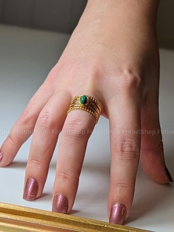 Green Stone Multi Band Ring