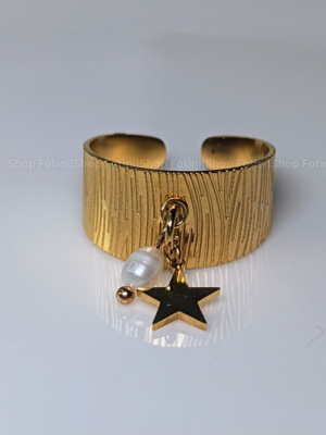 Dangling Star & Pearl Cuff Ring